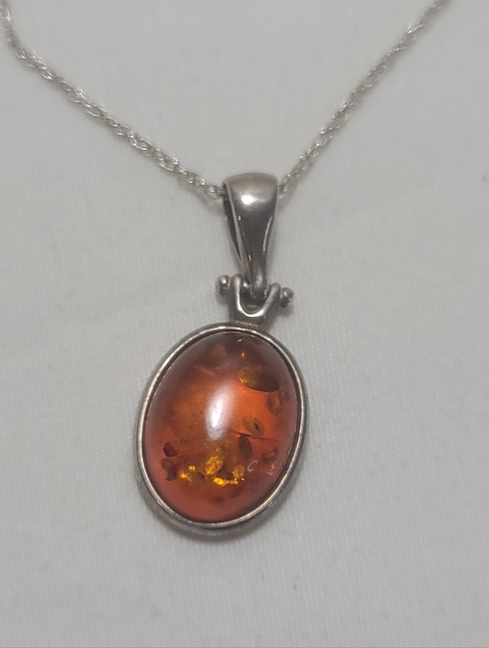 Vintage Polish Artisan Baltic Amber Pendant Necklace Sterling Silver Hallmarked